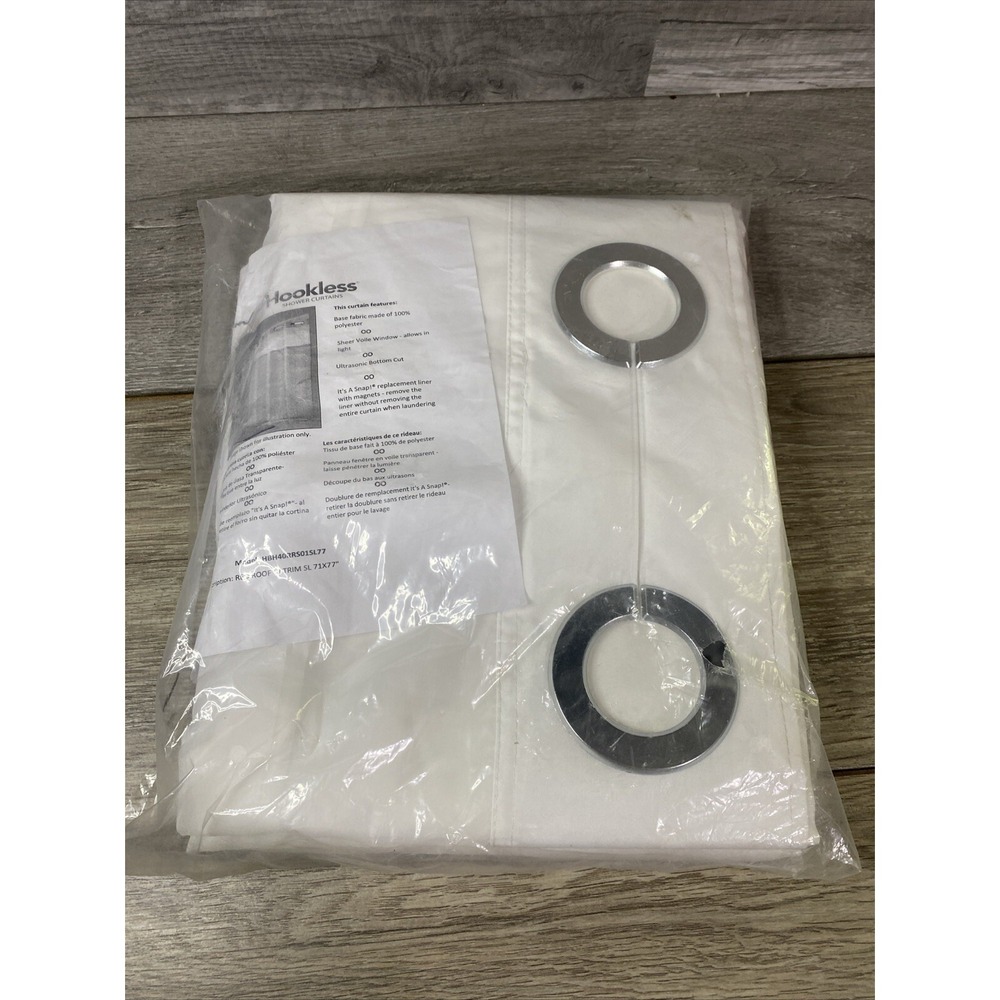 Hookless Shower Curtain White 71x77 NEW Snap-In Liner Sheer Window